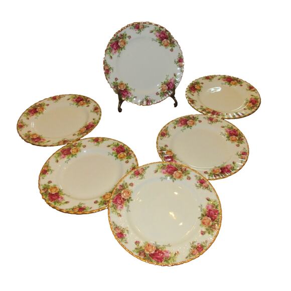 1962 Royal Albert Old Country Roses 8" Salad Plates England ~SET of 6 - Picture 1 of 6
